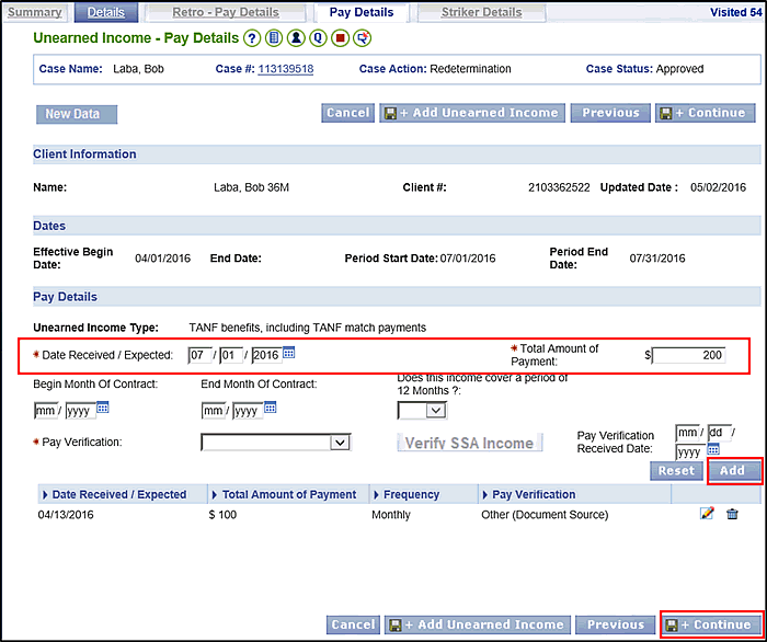 Adding TANF Income to a SNAP Case