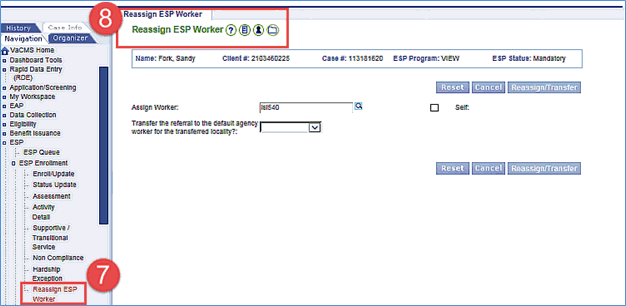 ESP Worker Transferring a SNAP TANF Case with a SNAPET or VIEW