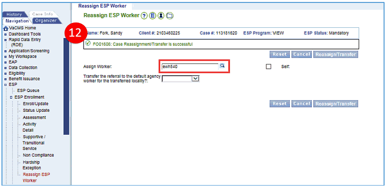 ESP Worker Transferring A SNAP TANF Case With A SNAPET Or VIEW 